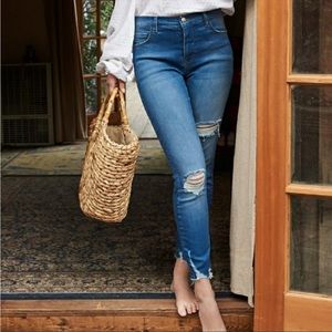 Free People 26 New Skinny Jeans Denim Distressed Raw Hem Shark Bite Stretch